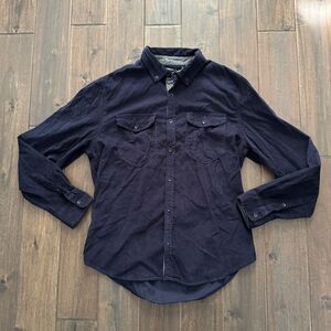Kenneth Cole Navy Blue Corduroy Button Down Shirt Slim Fit M NWOT